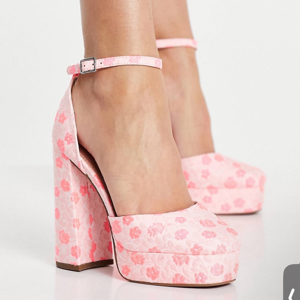ASOS Pink Floral Jacquard Print Platform Heels